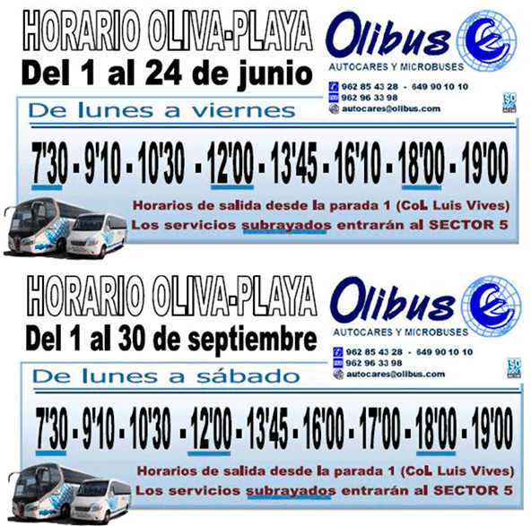 horario junio septiembre playa oliva